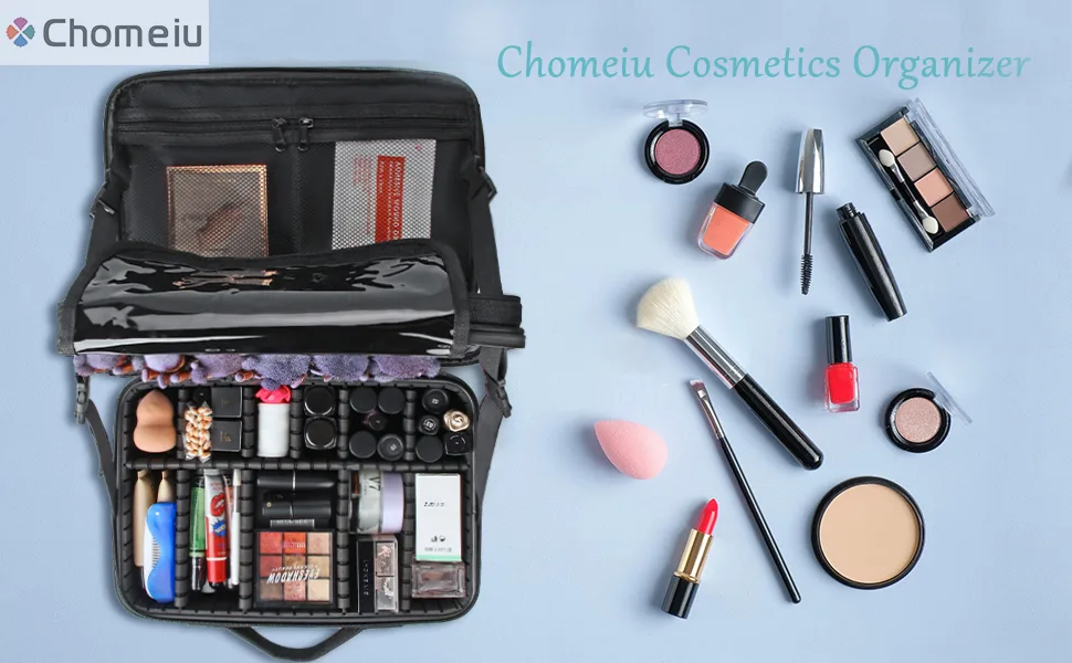 Chomeiu Travel Makeup Case Professional Cosmetic Makeup Bag Organizer Accessories Case Tools Case (Medium Black) B Medium Black - product information 1
