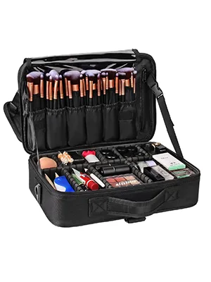 Chomeiu Travel Makeup Case Professional Cosmetic Makeup Bag Organizer Accessories Case Tools Case (Medium Black) B Medium Black - product information 2
