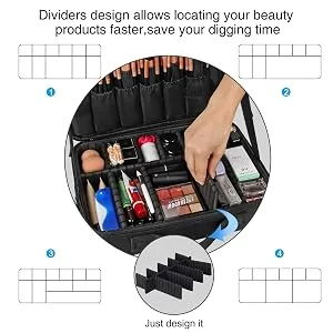 Chomeiu Travel Makeup Case Professional Cosmetic Makeup Bag Organizer Accessories Case Tools Case (Medium Black) B Medium Black - product information 3