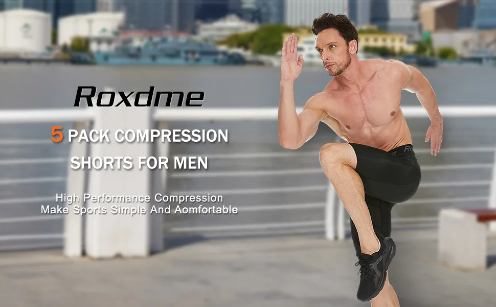 Roxdme 5 Pack Compression Shorts Men Spandex Sport Shorts Athletic Workout Running Tights Performance Underwear Black(2pcs)+navy(2pcs)+gray(1pcs) Medium - 819-1