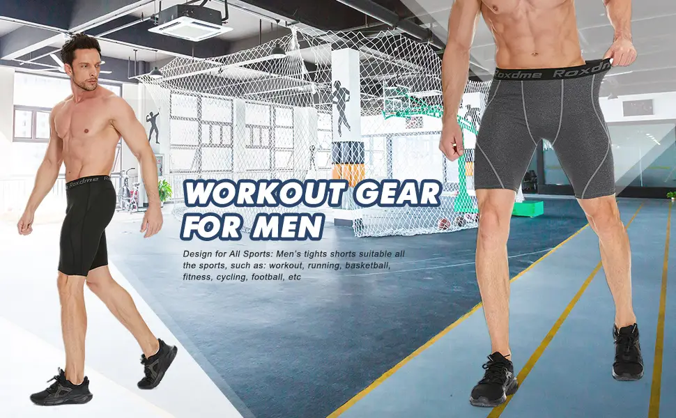 Roxdme 5 Pack Compression Shorts Men Spandex Sport Shorts Athletic Workout Running Tights Performance Underwear Black(2pcs)+navy(2pcs)+gray(1pcs) Medium - 819-5