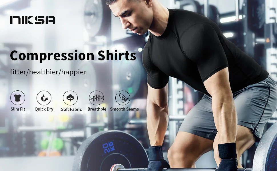 Niksa Men's Compression Shirts 3 Pack Short Sleeve Athletic Compression Tops Cool Dry Workout T Shirt X-Large White 3 Pack - comprression shirts