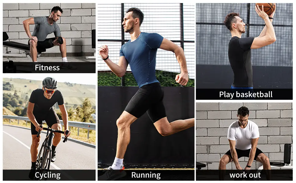 Niksa Men's Compression Shirts 5 Pack Short Sleeve Athletic Compression Tops Cool Dry Workout T Shirt Dark Black Large - workout shirts