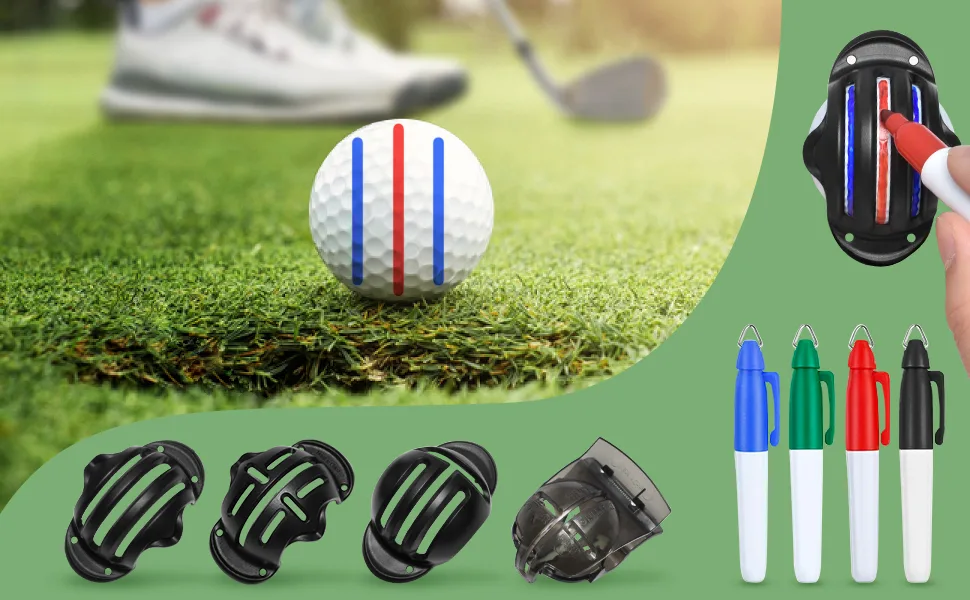 CUALFEC 8 Pack Golf Ball Line Drawing Marker Golf Ball Liner Golf Ball Marking Tool Kit - Golf Ball Marking Stencils and Color Markers - golf ball line marker