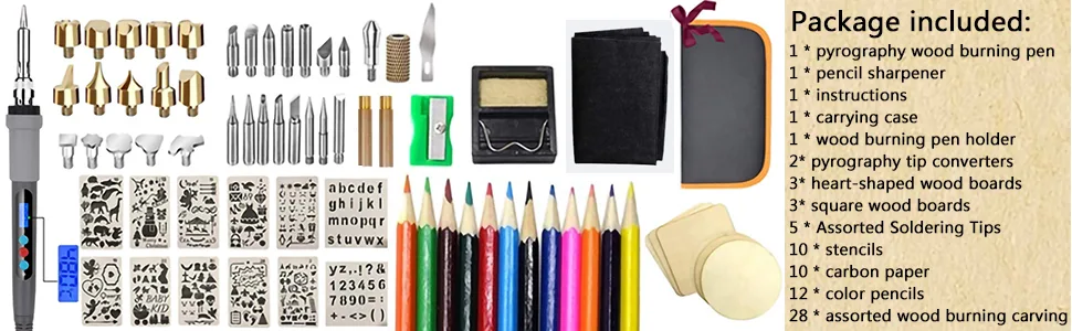 Aipudi 75Pcs Wood Burning Kit Wood Burning Tool with LCD Display Wood Burning Pen Adjustable Temperature Soldering Embossing/Carving/Soldering Tips/Carrying Case. (Gray) - product information 2