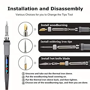 Aipudi 75Pcs Wood Burning Kit Wood Burning Tool with LCD Display Wood Burning Pen Adjustable Temperature Soldering Embossing/Carving/Soldering Tips/Carrying Case. (Gray) - product information 5