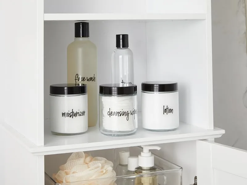 Talented Kitchen 192 Pack Preprinted Bathroom Labels for Containers Black on Clear Stickers for Organizer Bins Bath Beauty Canisters and Makeup Storage Organization - Easy Apply Labels