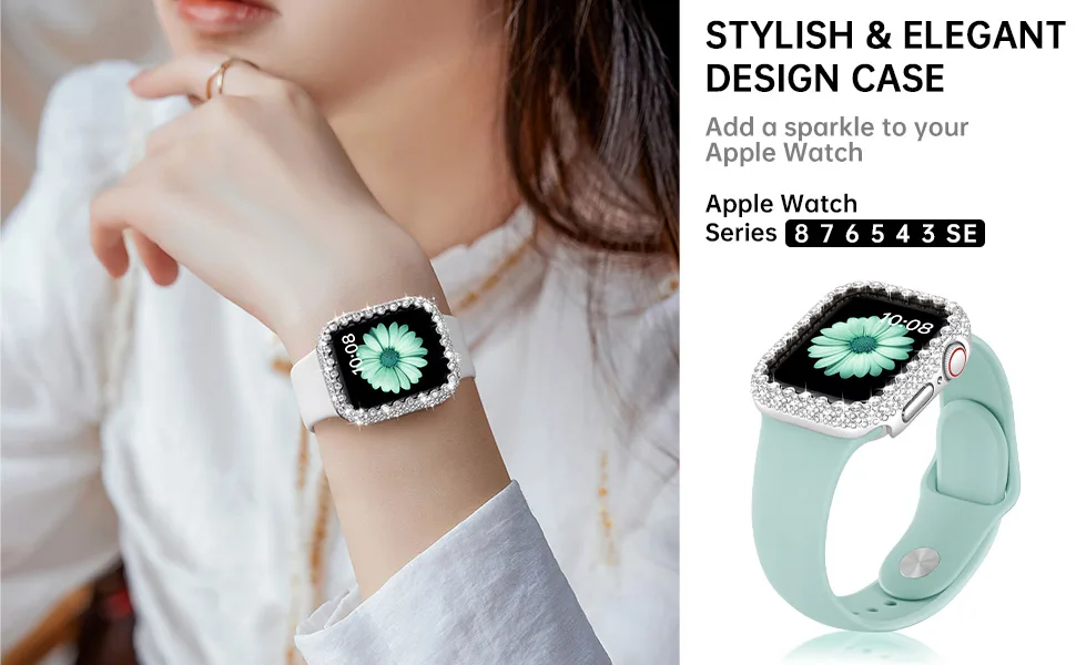 Bling Bumper Case Compatible with Apple Watch Series 6 5 4 Se 44mm Diamond Protective Face Cover for Women Hard PC Frame Protector for iWatch 44mm Silver Silver 44mm - apple watch case
