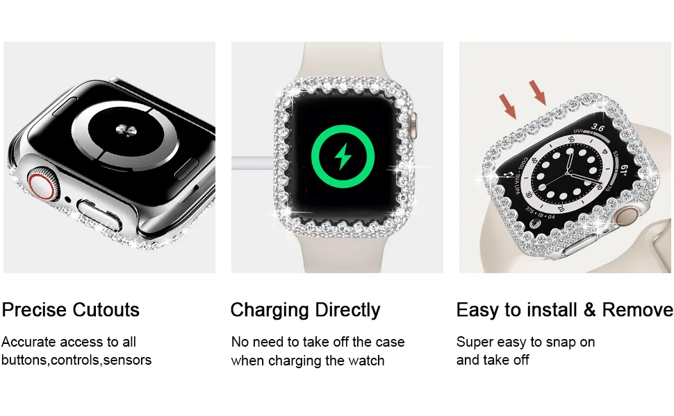 Bling Bumper Case Compatible with Apple Watch Series 6 5 4 Se 44mm Diamond Protective Face Cover for Women Hard PC Frame Protector for iWatch 44mm Silver Silver 44mm - Apple Watch case