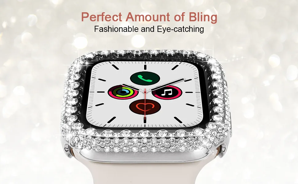 Bling Bumper Case Compatible with Apple Watch Series 6 5 4 Se 44mm Diamond Protective Face Cover for Women Hard PC Frame Protector for iWatch 44mm Silver Silver 44mm - Apple Watch case