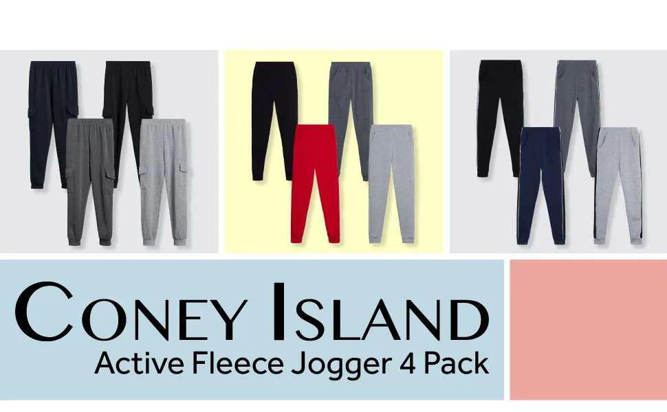 Coney Island Boy Sweatpants 4 Pack Active Fleece Jogger Pants (Size: 4-16) Black/Charcoal/Heather Grey/Navy Cargo 4 - title