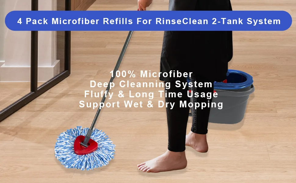 4 Pack Mop Replace Heads Compatible for O Cedar Spin Mop Refill Head Replacement for RinseClean 2-Tank System - Fluffy Microfiber Machine Washable 4 Mop - ocedar mop refill
