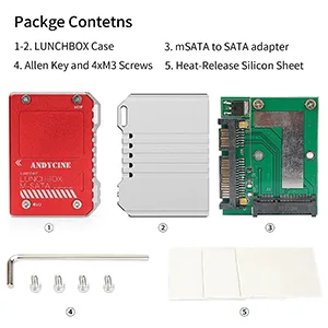 ANDYCINE Magnalium Case for mSATA SSD Compatible for Atomos Ninja V V+ Ninja Flame Ninja Inferno and Shogun Inferno  with mSATA to SATA Adapter - lunchbox red