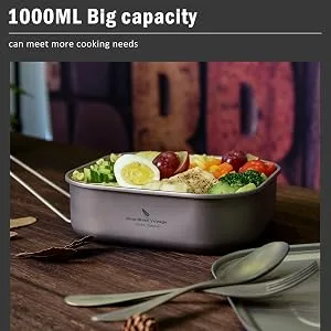 Boundless Voyage 1000ml Titanium Military Mess Tin with Lid Folding Handle Lunch Containers for Camping Backpacking Home Use A-Ti2084C - bowl