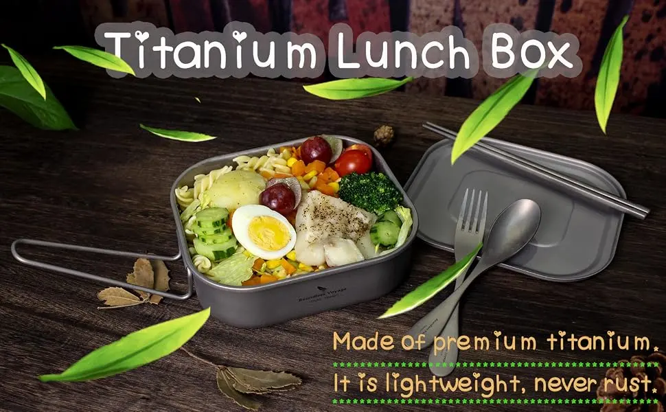 Boundless Voyage 1000ml Titanium Military Mess Tin with Lid Folding Handle Lunch Containers for Camping Backpacking Home Use A-Ti2084C - LUNCH BOX