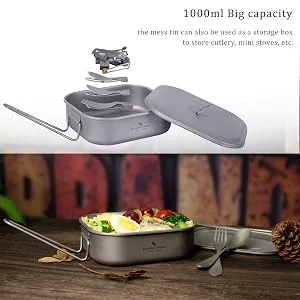 Boundless Voyage 1000ml Titanium Military Mess Tin with Lid Folding Handle Lunch Containers for Camping Backpacking Home Use A-Ti2084C - mess tin