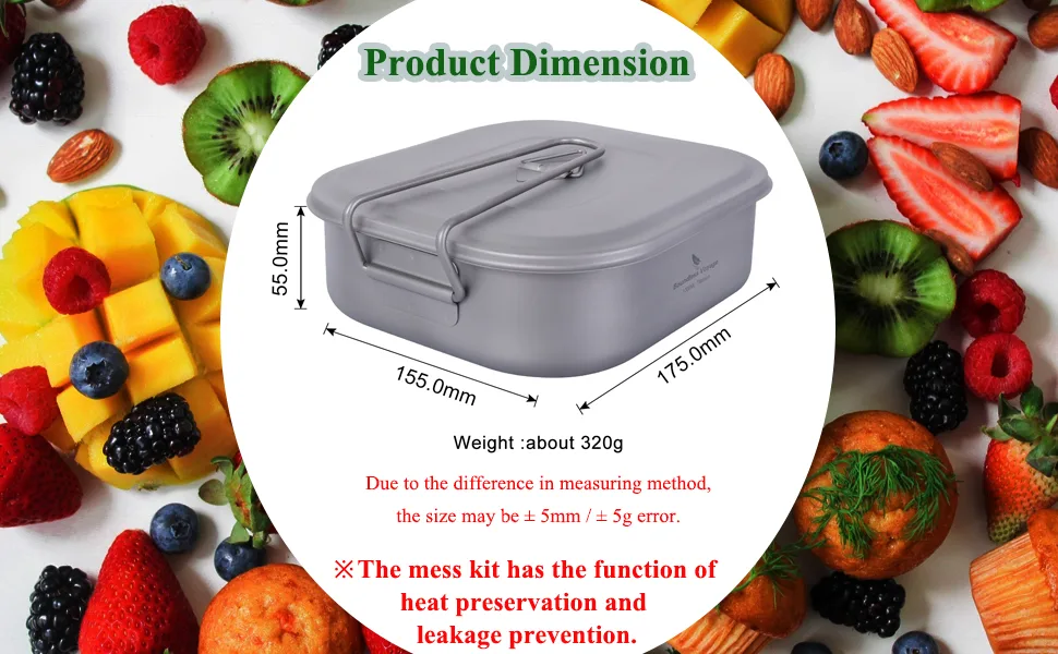 Boundless Voyage 1000ml Titanium Military Mess Tin with Lid Folding Handle Lunch Containers for Camping Backpacking Home Use A-Ti2084C - storage case