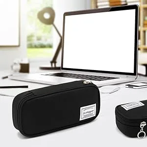 FUXINGYAO Pencil Case Multi- Slot Pencil Pouch Portable Pencil Bag Pen Case for Middle High College School & Office(Black) - school case