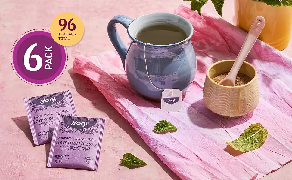 Yogi Tea - Elderberry Lemon Balm Immune and Stress Support (6 Pack) - With Ashwagandha For Adaptogenic Support - Caffeine Free - 96 Organic Herbal Tea Bags - product information 30