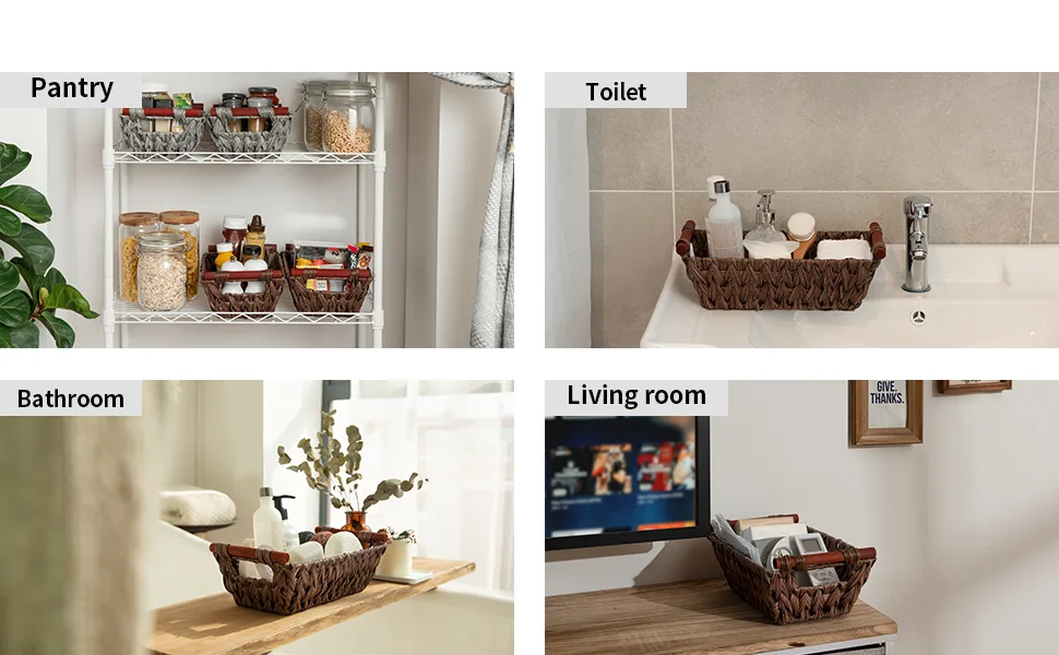 GRANNY SAYS Wicker Storage Baskets Waterproof Wicker Basket with Handles Woven Storage Bins for Pantry Kitchen and Bathroom Brown 2-Pack Medium Brown - GRANNY SAYS Wicker Storage Baskets, Wicker Basket