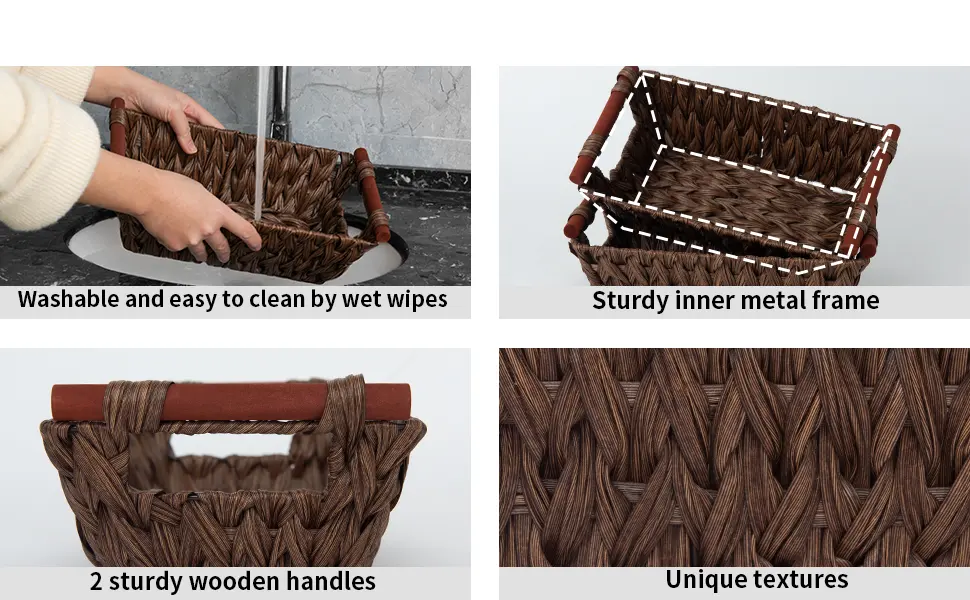 GRANNY SAYS Wicker Storage Baskets Waterproof Wicker Basket with Handles Woven Storage Bins for Pantry Kitchen and Bathroom Brown 2-Pack Medium Brown - GRANNY SAYS Wicker Storage Baskets, Wicker Basket