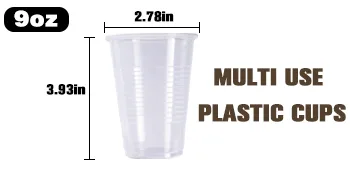 Turbo Bee 500Pack 9 OZ Clear Plastic Cups Cold Party Drinking Cups Transparent Plastic Cups Bulk Disposable Cups for Wedding Thanksgiving Christmas Party 500pack-9oz - product information 13