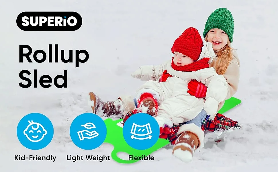 Superio Snow Slider Mat Flexible Snow Sled Flying Carpet Roll up Sleds for Kids and Adults 54" Lightweight Plastic Snowboard Sled-2 Pack Blue/Green - carpet sled