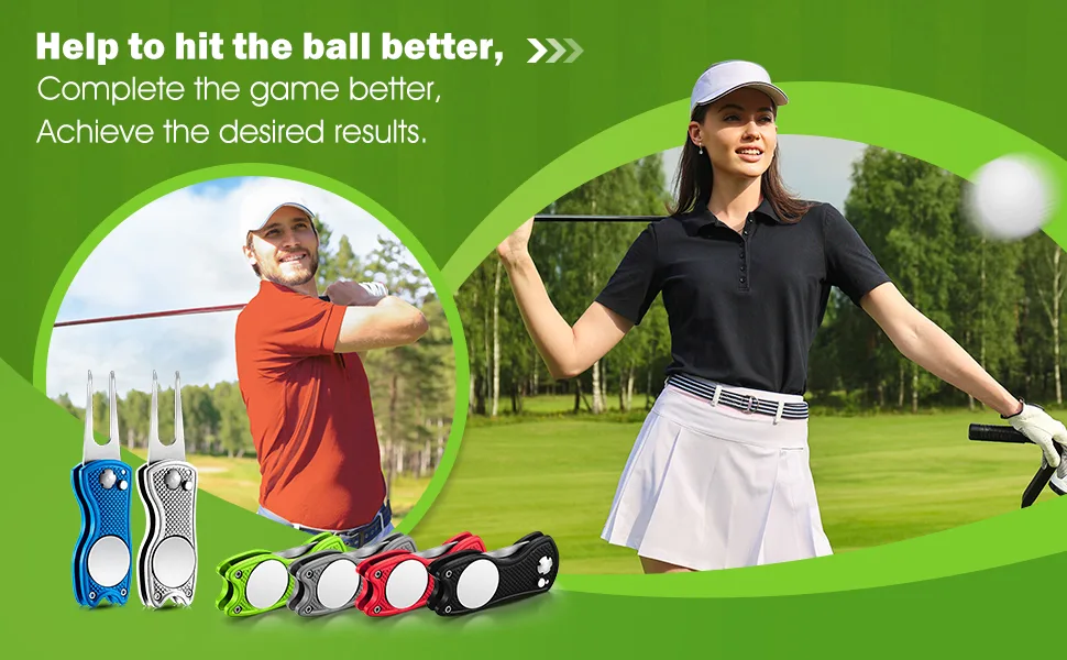 6 Packs Golf Repair Tool Stainless Steel Foldable Golf Divot Tool Magnetic Golf Button Tool Golf Ball Marker Black Red - product information 5