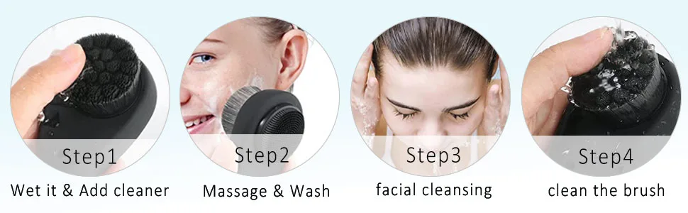 2 Pack Facial Cleansing Brushes - Double-Sided Face Scrubber for Deep Pore Cleansing and Exfoliation Silicone & Soft Bristle Sides (Black & Black) - Double-Side-Face-Wash-Brush-how-to-use