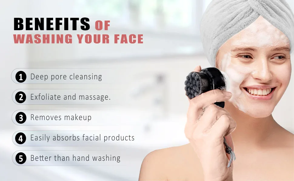 2 Pack Facial Cleansing Brushes - Double-Sided Face Scrubber for Deep Pore Cleansing and Exfoliation Silicone & Soft Bristle Sides (Black & Black) - Face Scrubber & Facial Cleansing Brushes