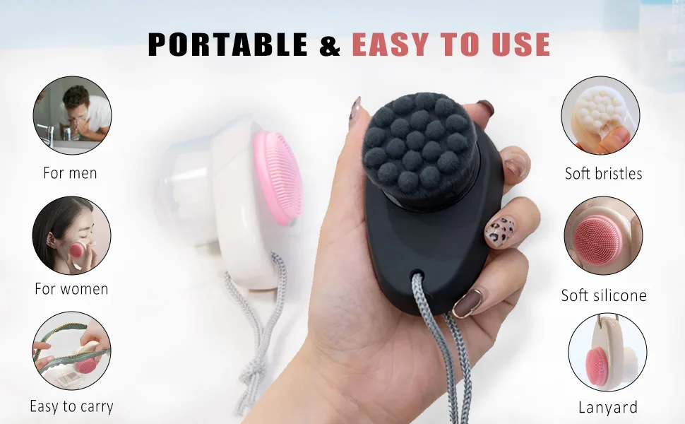 2 Pack Facial Cleansing Brushes - Double-Sided Face Scrubber for Deep Pore Cleansing and Exfoliation Silicone & Soft Bristle Sides (Black & Black) - Facial Cleansing Brush