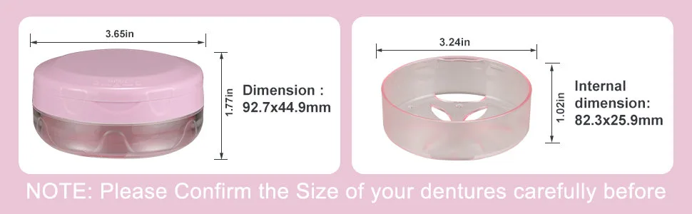 Denture Case Leak Proof Denture Bath Case Cup Kit for Travel Cleaning Denture Holder Box Bath Soaking Container for Women & Men with Mirror Strainer Removal Tool and Denture Brush(Pink) - Denture Case