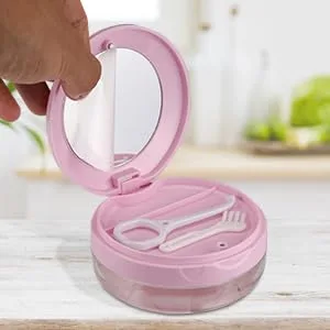 Denture Case Leak Proof Denture Bath Case Cup Kit for Travel Cleaning Denture Holder Box Bath Soaking Container for Women & Men with Mirror Strainer Removal Tool and Denture Brush(Pink) - Denture Case