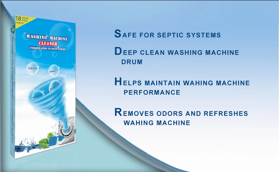 DOKIKO Washing Machine Cleaner 18 Pack- Deep Clean Tablets for HE Front Loader & Top Load Washer Eco-Friendly Septic Safe Deodorizer to Clean Inside Drum & Tub Seal. - washer