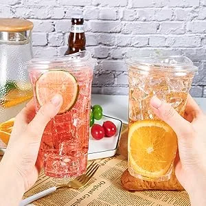 Lilymicky 60 PACK 24 oz Clear Plastic Cups With Strawless Sip Lids Disposable Plastic Cups With Sip Through Lids for Ice Coffee Smoothie Slurpee or Any Cold Drinks 24 oz-60pack - 12498