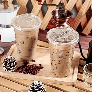 Lilymicky 60 PACK 24 oz Clear Plastic Cups With Strawless Sip Lids Disposable Plastic Cups With Sip Through Lids for Ice Coffee Smoothie Slurpee or Any Cold Drinks 24 oz-60pack - 1848
