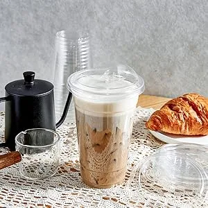 Lilymicky 60 PACK 24 oz Clear Plastic Cups With Strawless Sip Lids Disposable Plastic Cups With Sip Through Lids for Ice Coffee Smoothie Slurpee or Any Cold Drinks 24 oz-60pack - 5948*