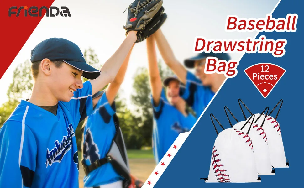 Frienda Drawstring Backpack Baseball Drawstring Bag Baseball Drawstring Party Favor Bags for Your Gym Class and Sports Teams (12 Pieces) - product information 1