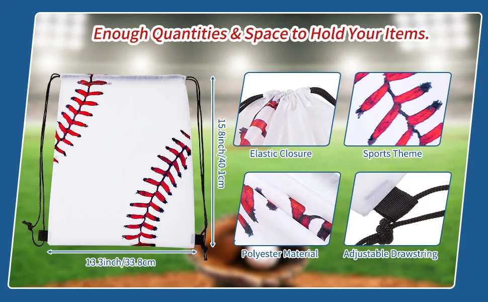 Frienda Drawstring Backpack Baseball Drawstring Bag Baseball Drawstring Party Favor Bags for Your Gym Class and Sports Teams (12 Pieces) - product information 2