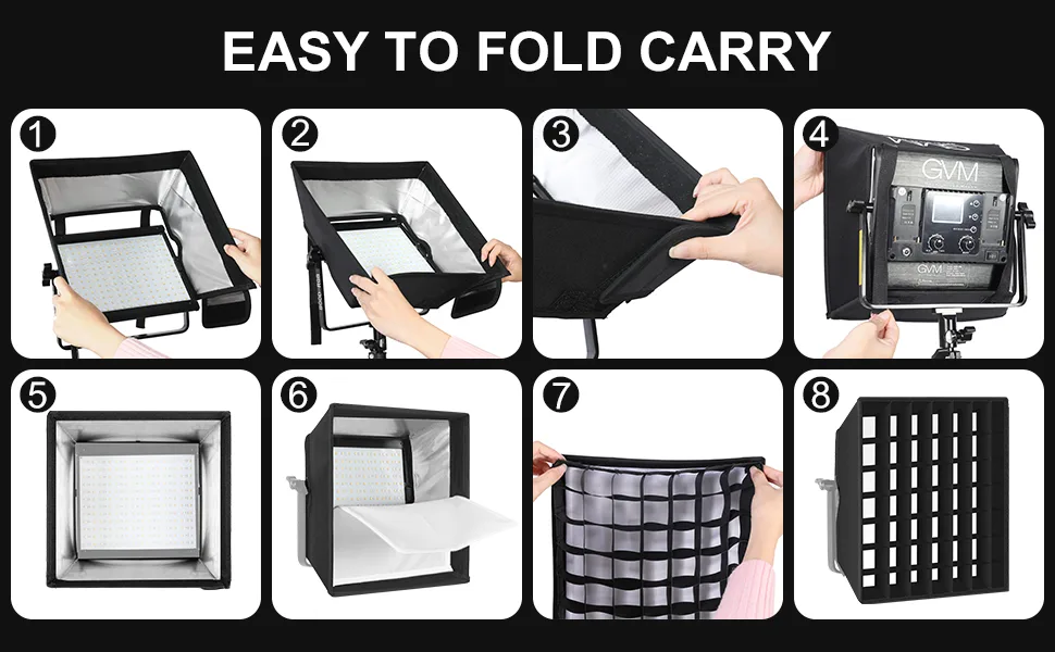 GVM Foldable Softbox Diffuser with Grid Beehive for RGB 800D/560AS/480LS Series LED Video Light 1 Pack Suitable for Studio Lighting Portrait Photography Video Lighting Led Panel 11"x11" - Softbox Diffuser