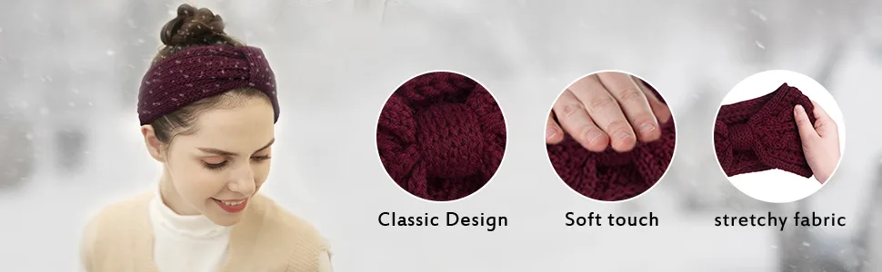 Chalier 4 Pack Winter Headbands for Women Knitted Ear Warmer Headband Crochet Bow Twist Head Wraps(06 Multicolor) Blue - HEADBAND
