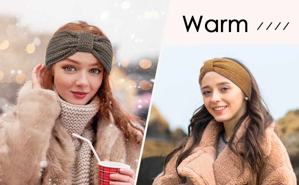 Chalier 4 Pack Winter Headbands for Women Knitted Ear Warmer Headband Crochet Bow Twist Head Wraps(06 Multicolor) Blue - product information 7