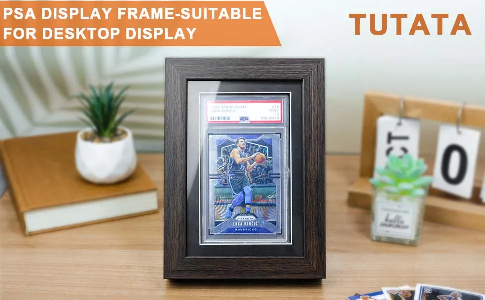 tutata PSA Graded Card Display Frame Walnut Frame for PSA Card Sport Card Display Case - Graded Card Display Frame for Desktop