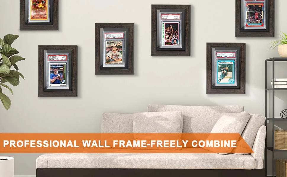 tutata PSA Graded Card Display Frame Walnut Frame for PSA Card Sport Card Display Case - Wall Mount Frame for PSA Card