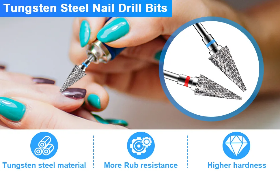 Diesisa 2 Pack Nail Drill Bits for Acrylic Nails 3/32" Shank Drill Bits for Nails Professional Electric Nail Drill Bits for Home Salon/Fine+Medium Nail Bits - Nib - nail drill bits