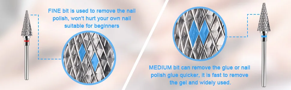 Diesisa 2 Pack Nail Drill Bits for Acrylic Nails 3/32" Shank Drill Bits for Nails Professional Electric Nail Drill Bits for Home Salon/Fine+Medium Nail Bits - Nib - nail drill bits