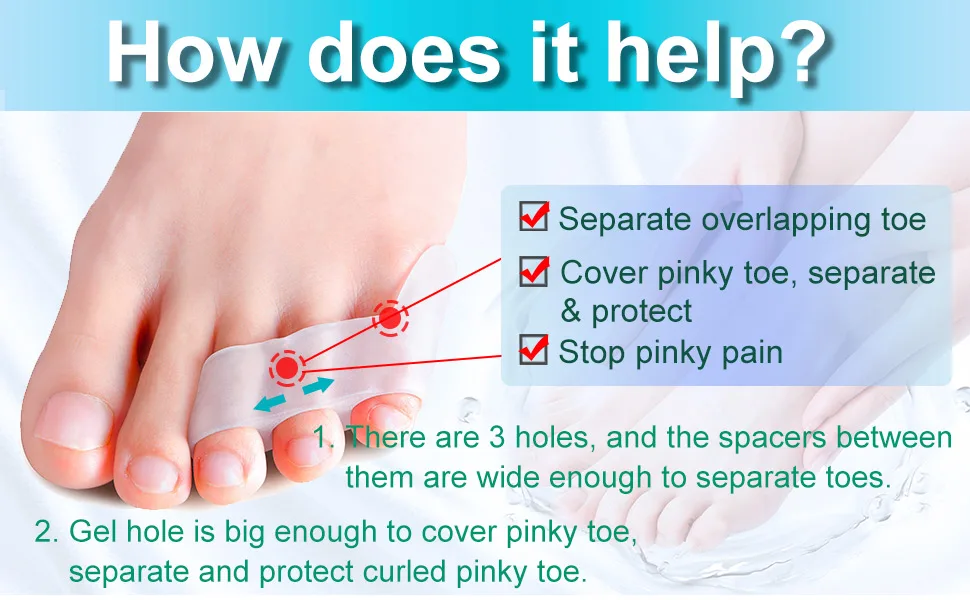Povihome 10 Pack Pinky Toe Separator and Protectors Triple Gel Toe Separators for Overlapping Toe Curled Pinky Toes Separate and Protect Clear (Pack of 10) - product information 7