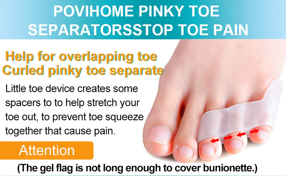 Povihome 10 Pack Pinky Toe Separator and Protectors Triple Gel Toe Separators for Overlapping Toe Curled Pinky Toes Separate and Protect Clear (Pack of 10) - product information 8