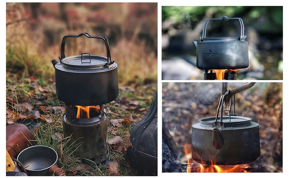 Boundless Voyage Camping Single-Layer Coffee Cup & Titanium Kettle with Folding Handle Filter Big Capacity Pot Outdoor Tableware Drinkware 700ml kettle - kettle