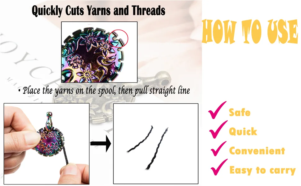 AXEN 2PCS Yarn Cutter Pendants Antique Metal Thread Cutter Round Shape Cutter Tools for Sewing Vintage Dazzle Metal Dazzle 1 Package - product information 5